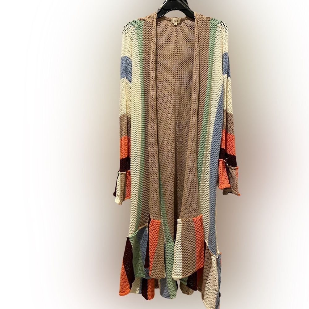 POL sweater Striped Open Front Long Duster POL cardigan womens size S oversized